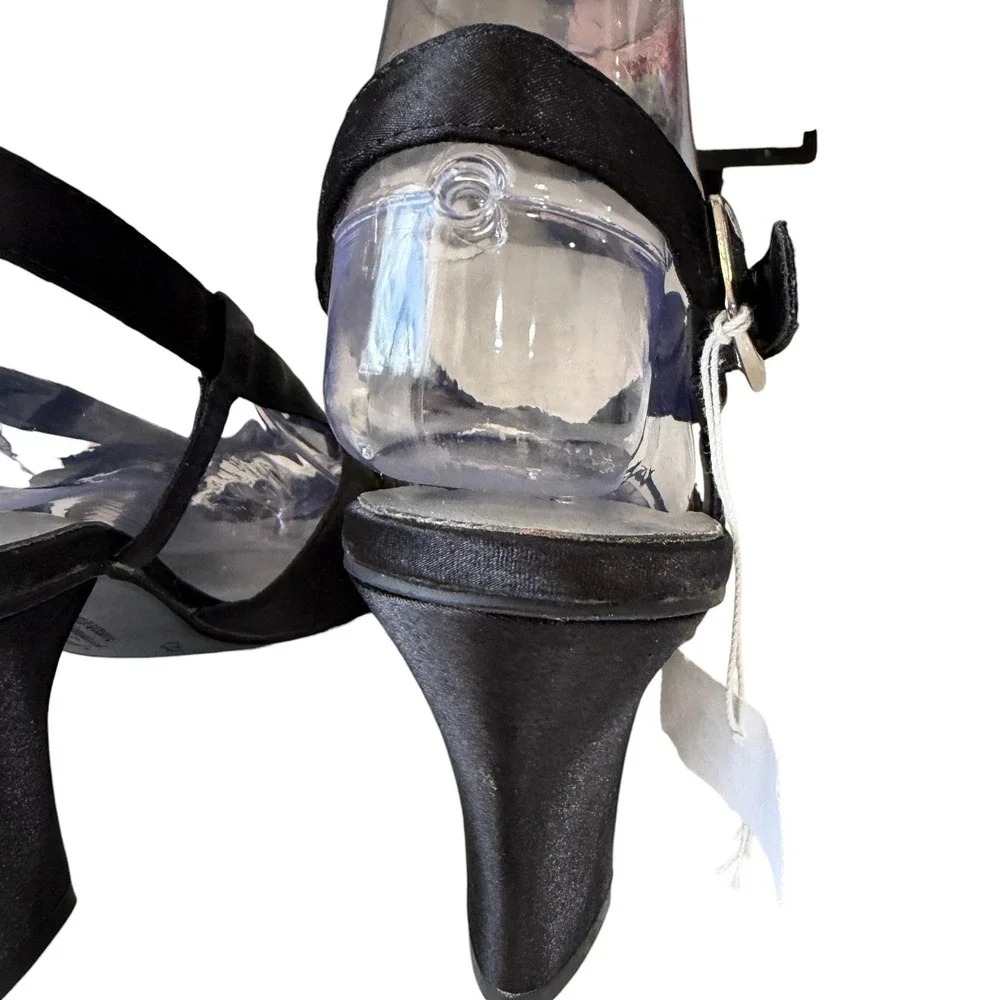American Eagle Black Satin Bow Heel Sandals Coquette Feminine‎ Prom Event Size 8